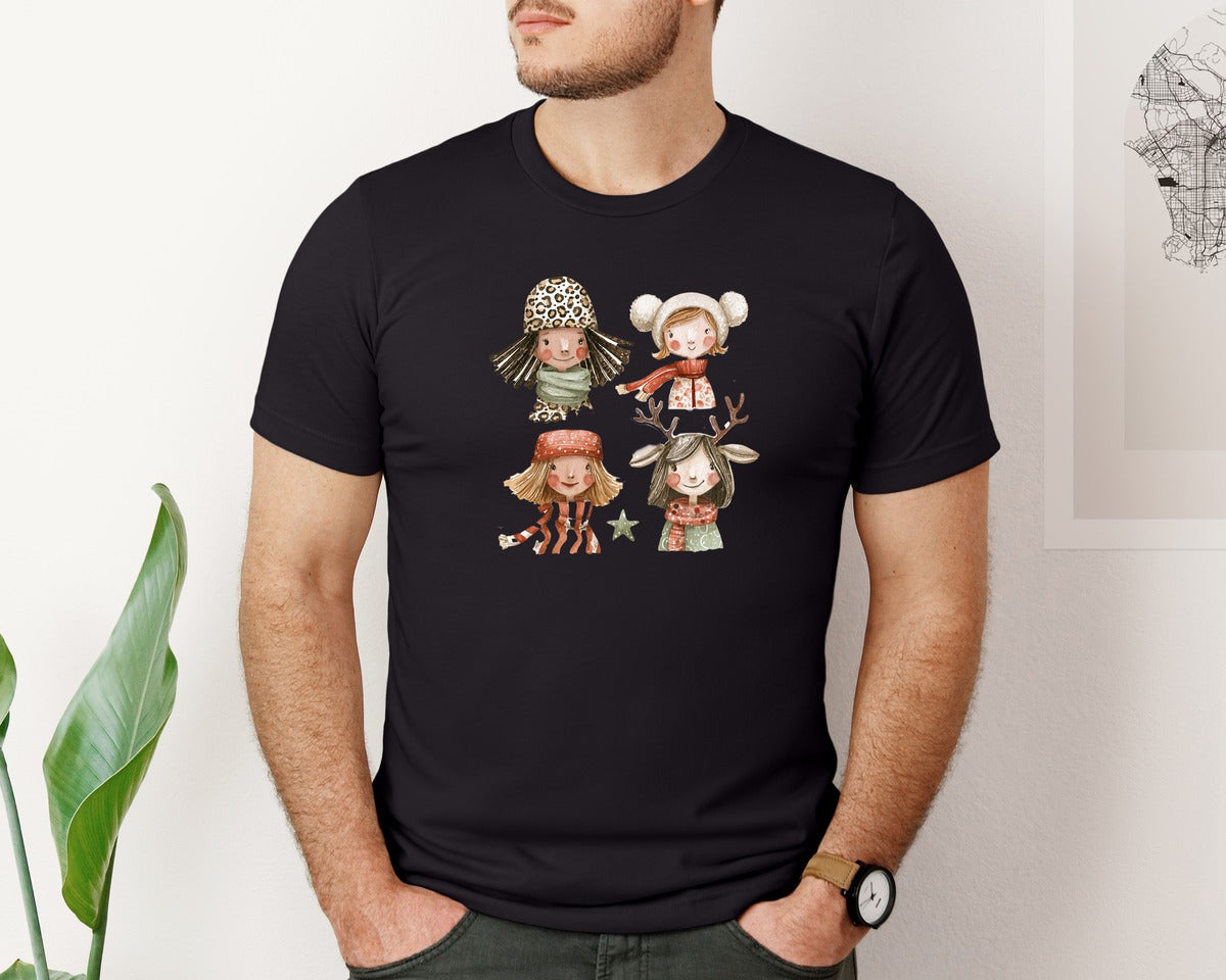 brand:Bella Canvas|color:Black|Whimsical Winter Christmas Girl 2 Graphic T-Shirt