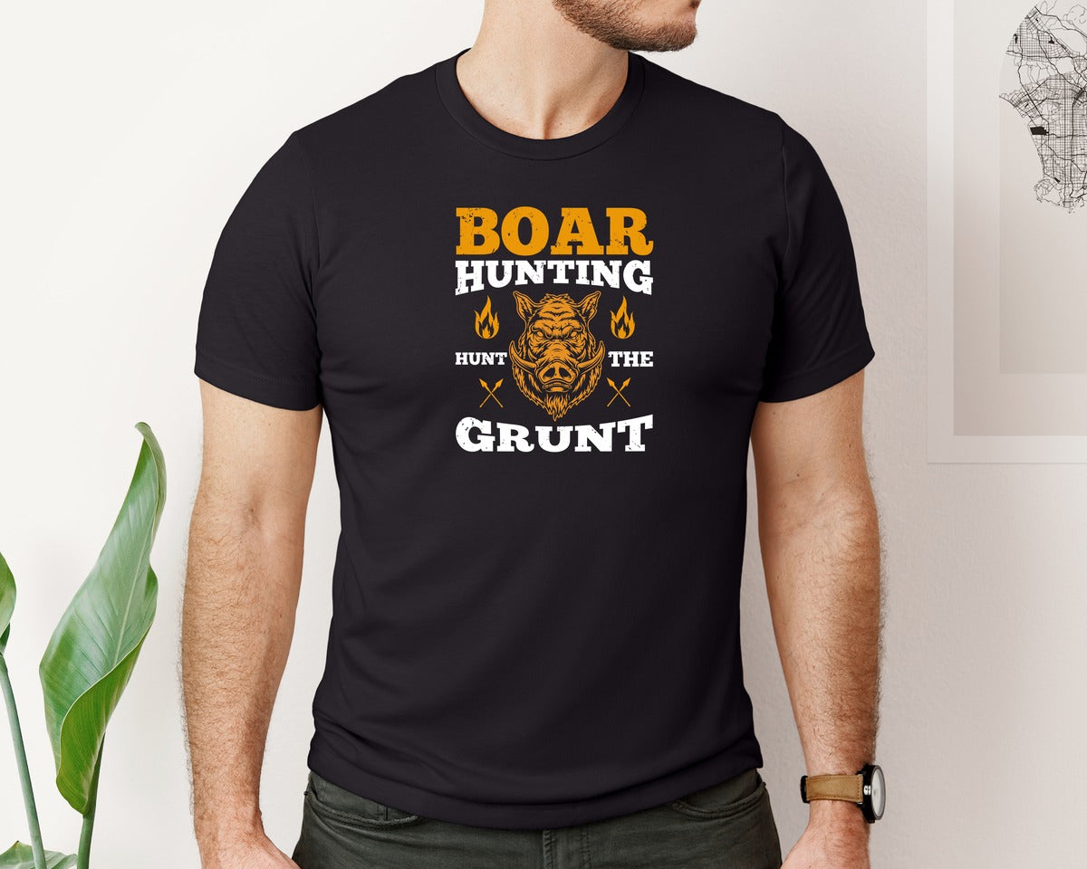 brand:Bella Canvas|color:Black|Boar Hunter Hunt The Grunt 3 Graphic T-Shirt