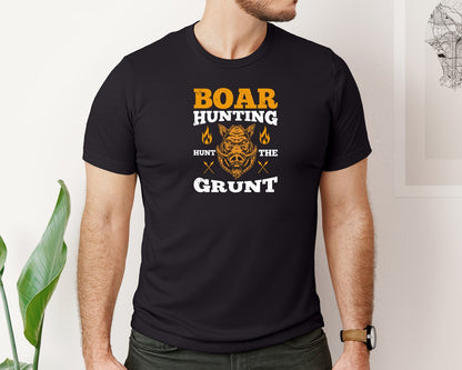 brand:Bella Canvas|color:Black|Boar Hunter Hunt The Grunt 3 Graphic T-Shirt