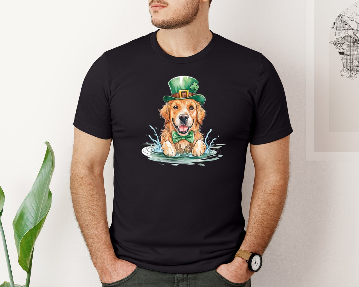 brand:Bella Canvas|color:Black|Golden Retriever St Patricks Day Graphic T-Shirt