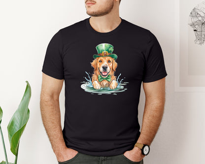 brand:Bella Canvas|color:Black|Golden Retriever St Patricks Day Graphic T-Shirt