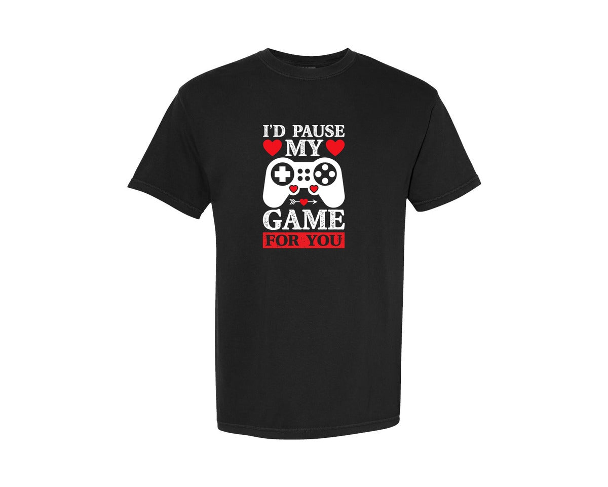 brand:Comfort Colors|color:Black|Funny Valentines Day Id Pause My Game Graphic T-Shirt