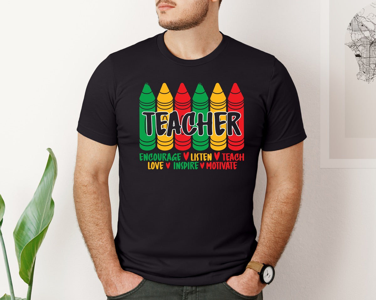 brand:Bella Canvas|color:Black|Black History Month Teacher Graphic T-Shirt