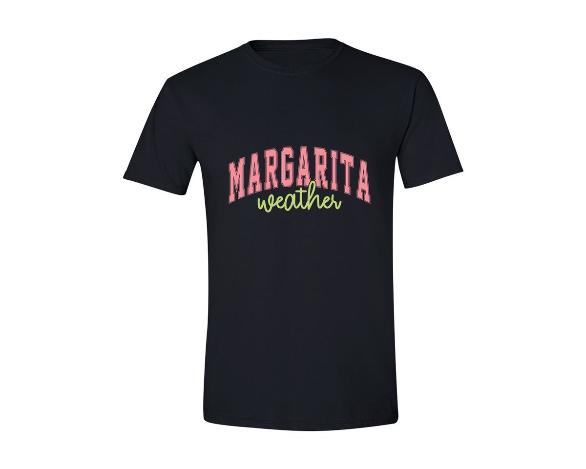 brand:Generic|color:Black|Margarita Weather Distressed Varsity Graphic T-Shirt