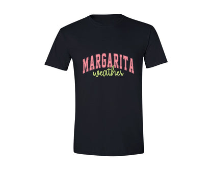 brand:Generic|color:Black|Margarita Weather Distressed Varsity Graphic T-Shirt