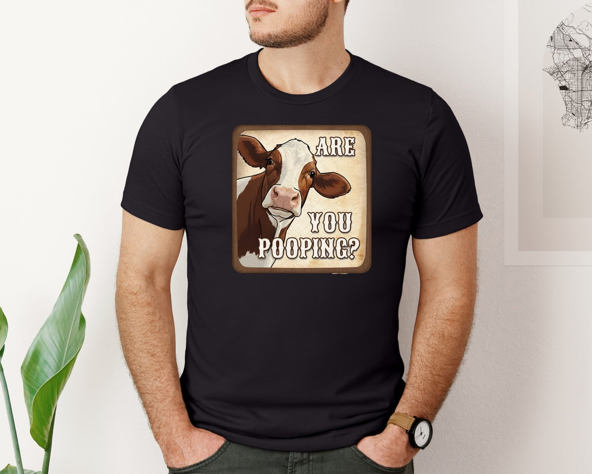brand:Bella Canvas|color:Black|Are You Pooping Sarcastic Cow Art Graphic T-Shirt