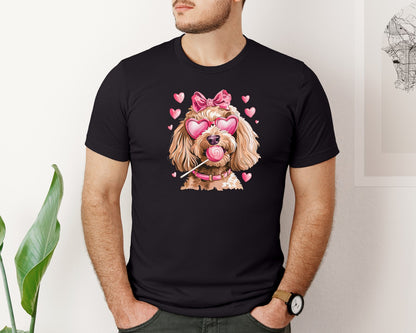 brand:Bella Canvas|color:Black|Cute Golden Doodle Coquette Valentines Graphic T-Shirt