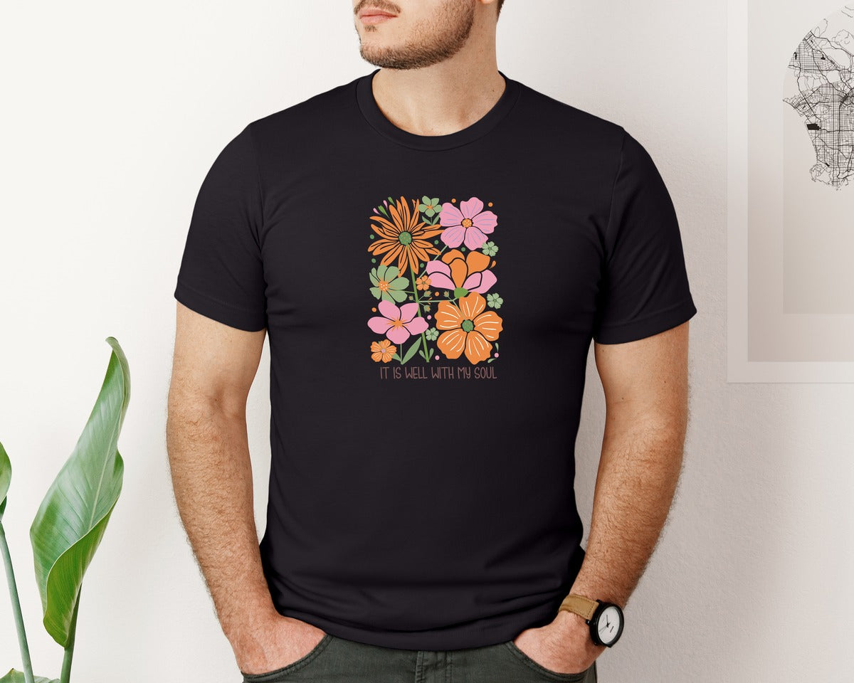 brand:Bella Canvas|color:Black|Christian Boho Flowers Graphic T-Shirt