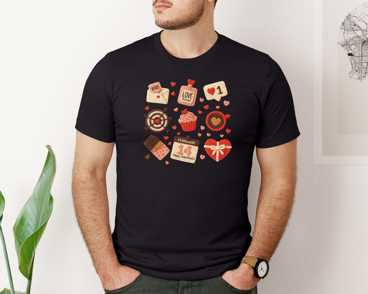 brand:Bella Canvas|color:Black|Crochet Valentines Day 67 Graphic T-Shirt