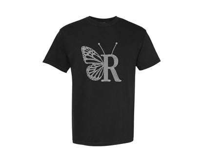 brand:Comfort Colors|color:Black|Letter Butterfly Rhinestone Design 12 Graphic T-Shirt