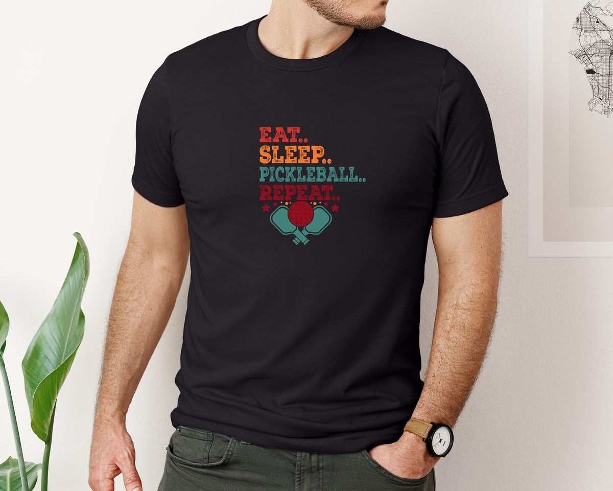 brand:Bella Canvas|color:Black|Eat Sleep Pickleball Repeat T Shirt Desi 2 Graphic T-Shirt