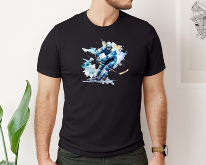 brand:Bella Canvas|color:Black|Colorful Hockey Player Graphic T-Shirt