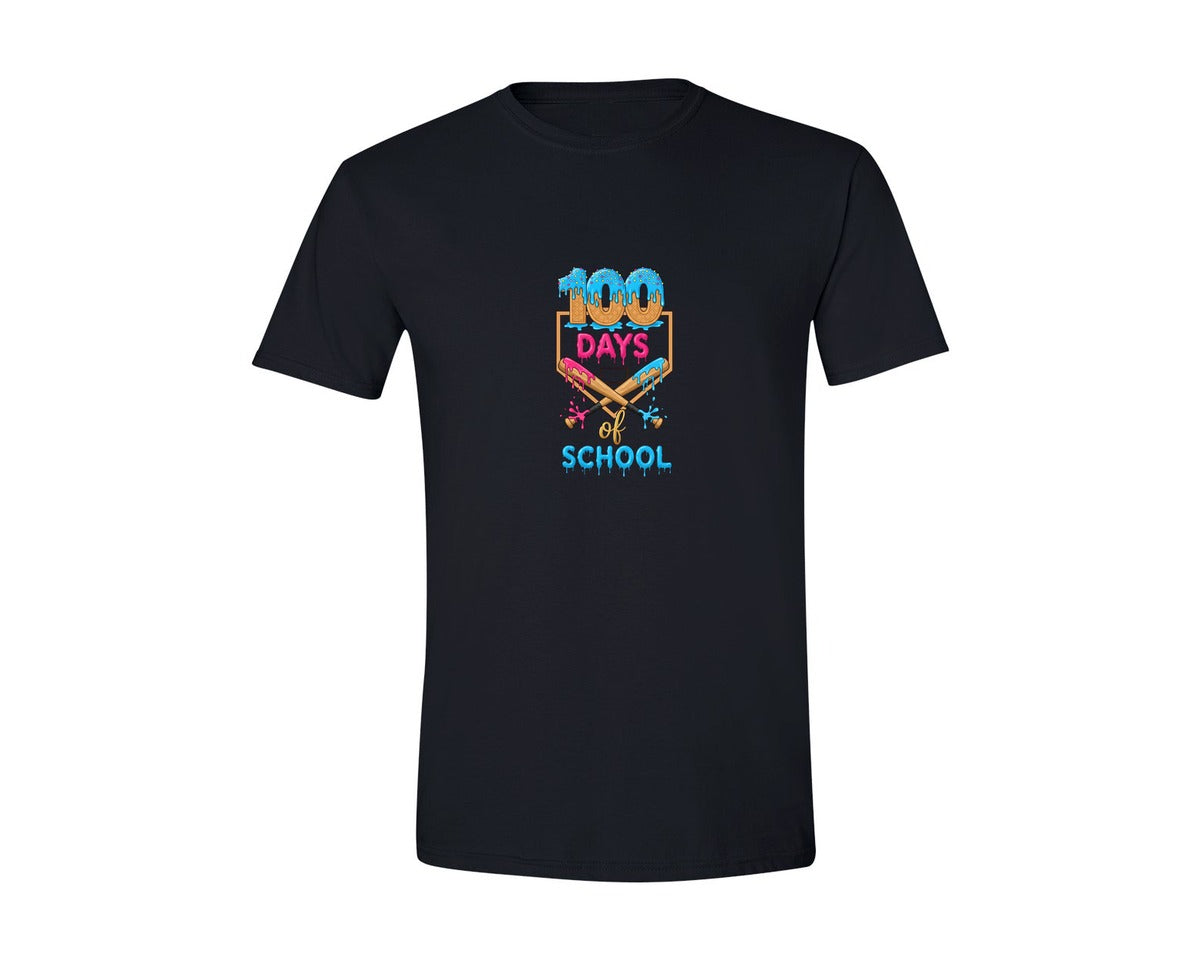 brand:Generic|color:Black|100 Days Of School Ice Cream Baseball Pn Graphic T-Shirt