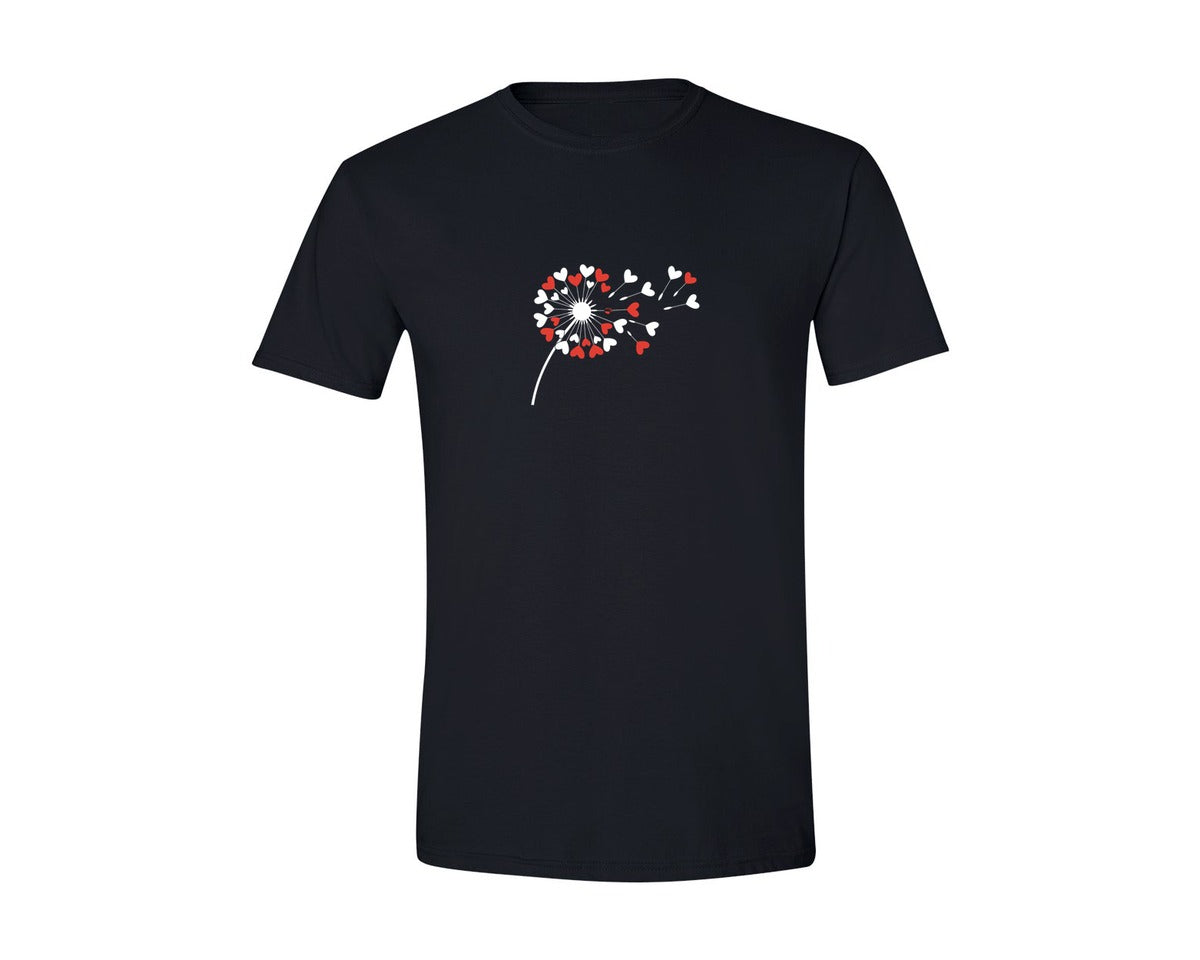 brand:Generic|color:Black|Heart Dandelion Valentine Romantic Graphic T-Shirt
