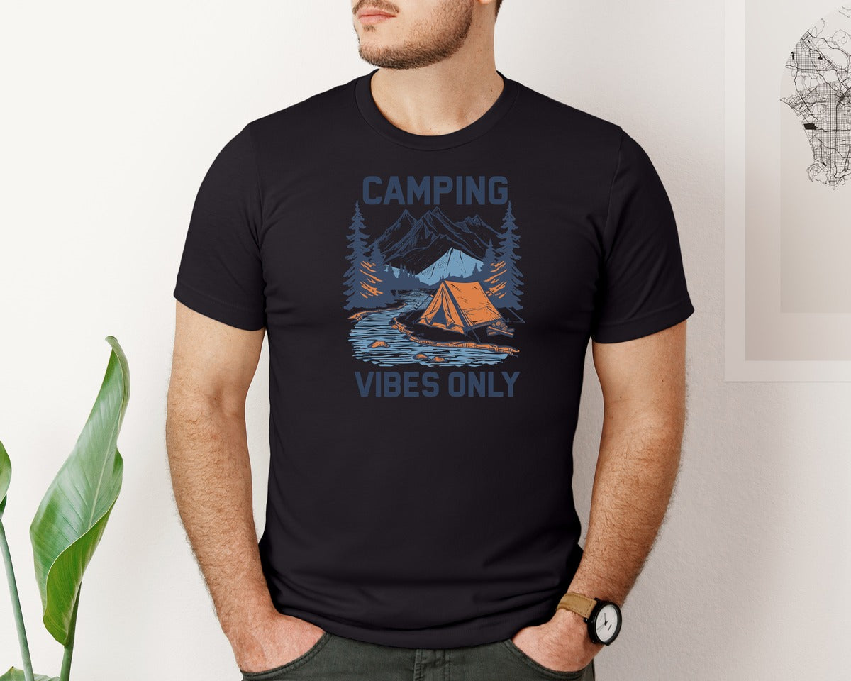 brand:Bella Canvas|color:Black|Camping Vibes Only Outdoor Adventure Tee Graphic T-Shirt