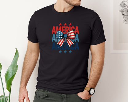 brand:Bella Canvas|color:Black|American Patriotic Bow For Independence Graphic T-Shirt