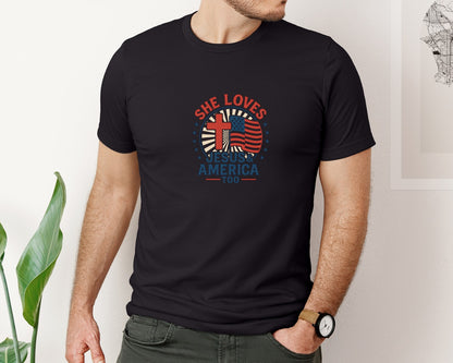 brand:Bella Canvas|color:Black|She Loves Jesus And America Too 30 Graphic T-Shirt