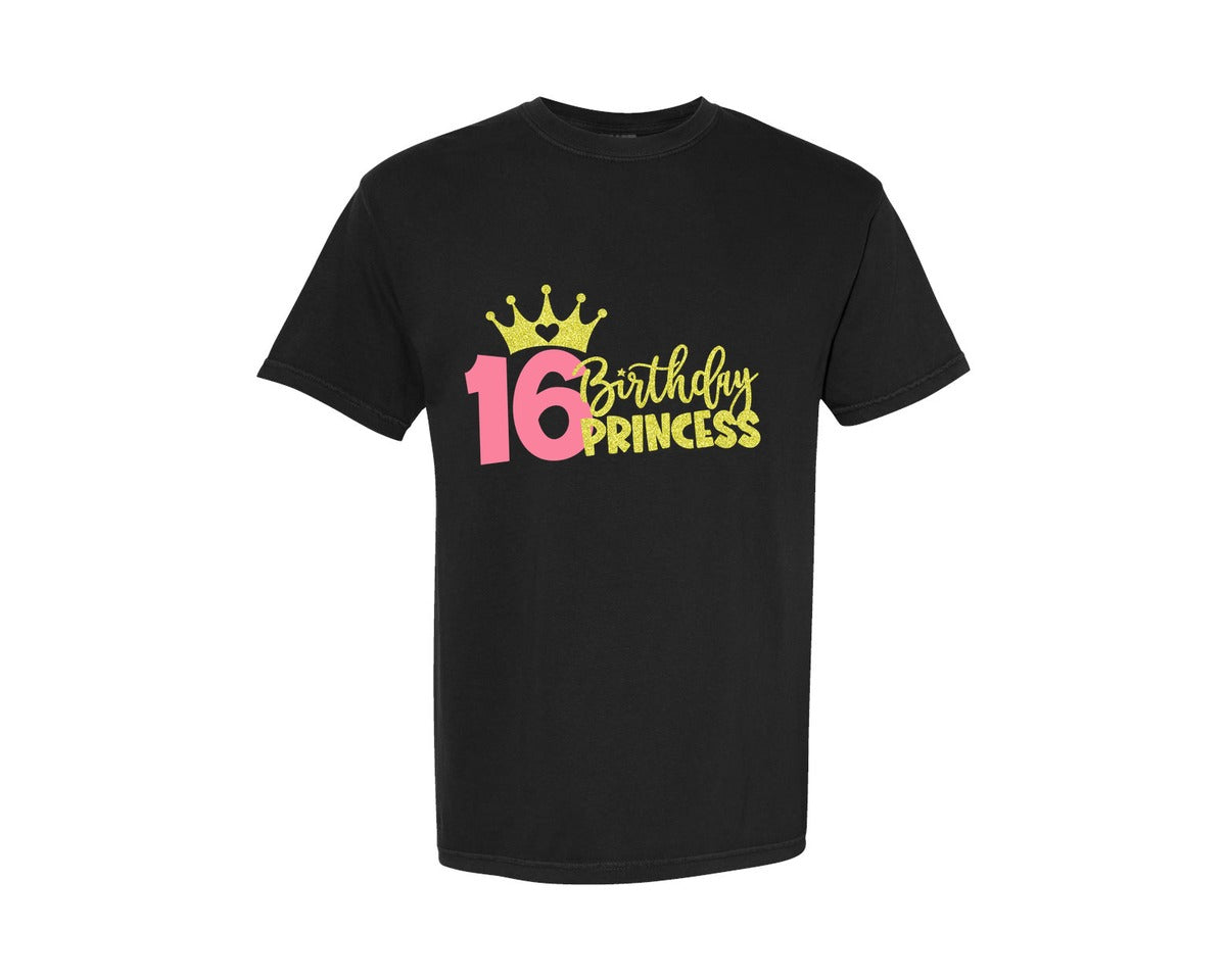 brand:Comfort Colors|color:Black|Sixteenth Birthday Princess Graphic T-Shirt