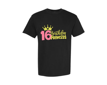 brand:Comfort Colors|color:Black|Sixteenth Birthday Princess Graphic T-Shirt