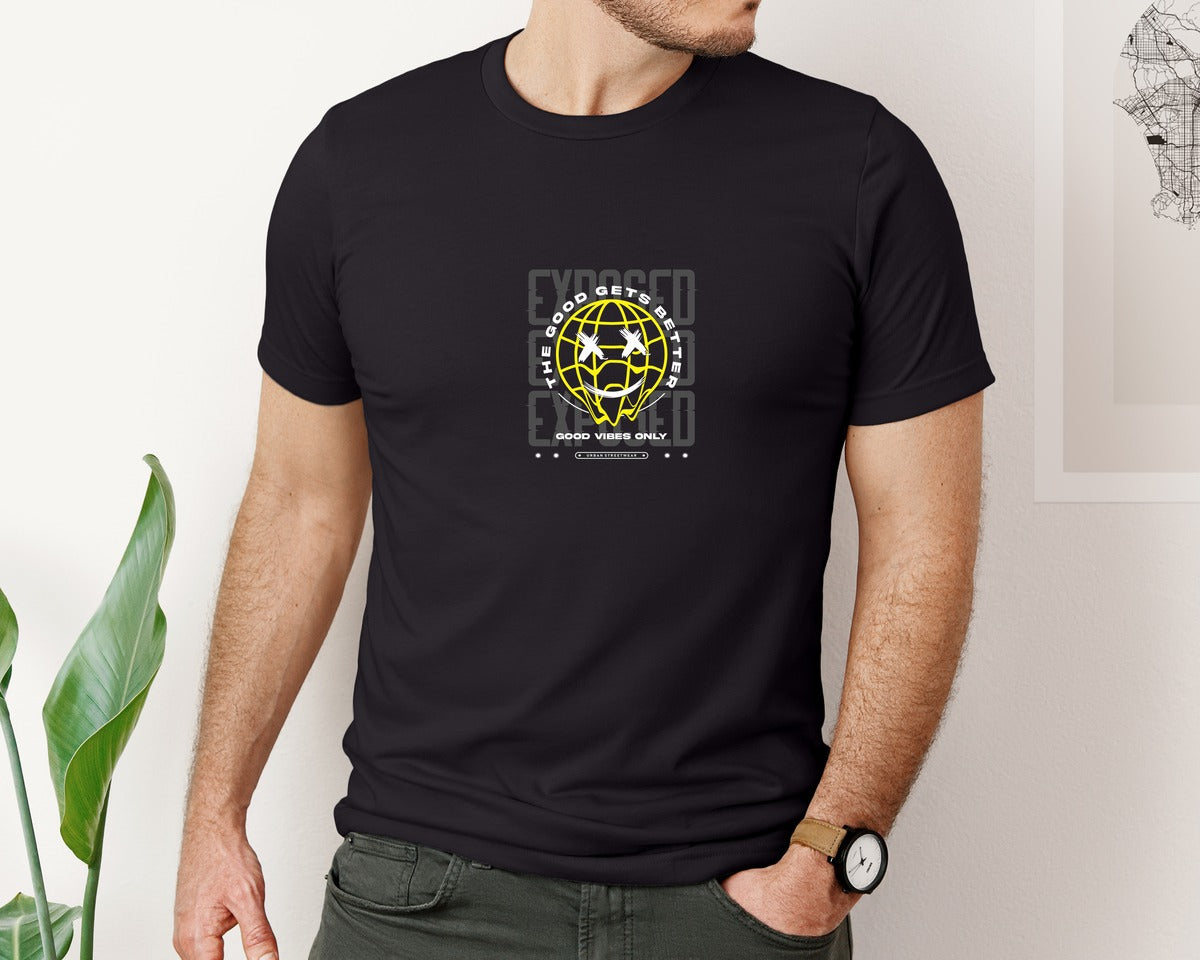brand:Bella Canvas|color:Black|Melting Globe Urban Streetwear Design Graphic T-Shirt