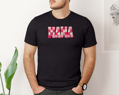 brand:Bella Canvas|color:Black|Pink Mama Faux Yarn Trendy Shirt Graphic T-Shirt