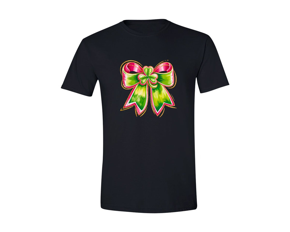 brand:Generic|color:Black|Coquette St Patricks Shamrock Bow Graphic T-Shirt