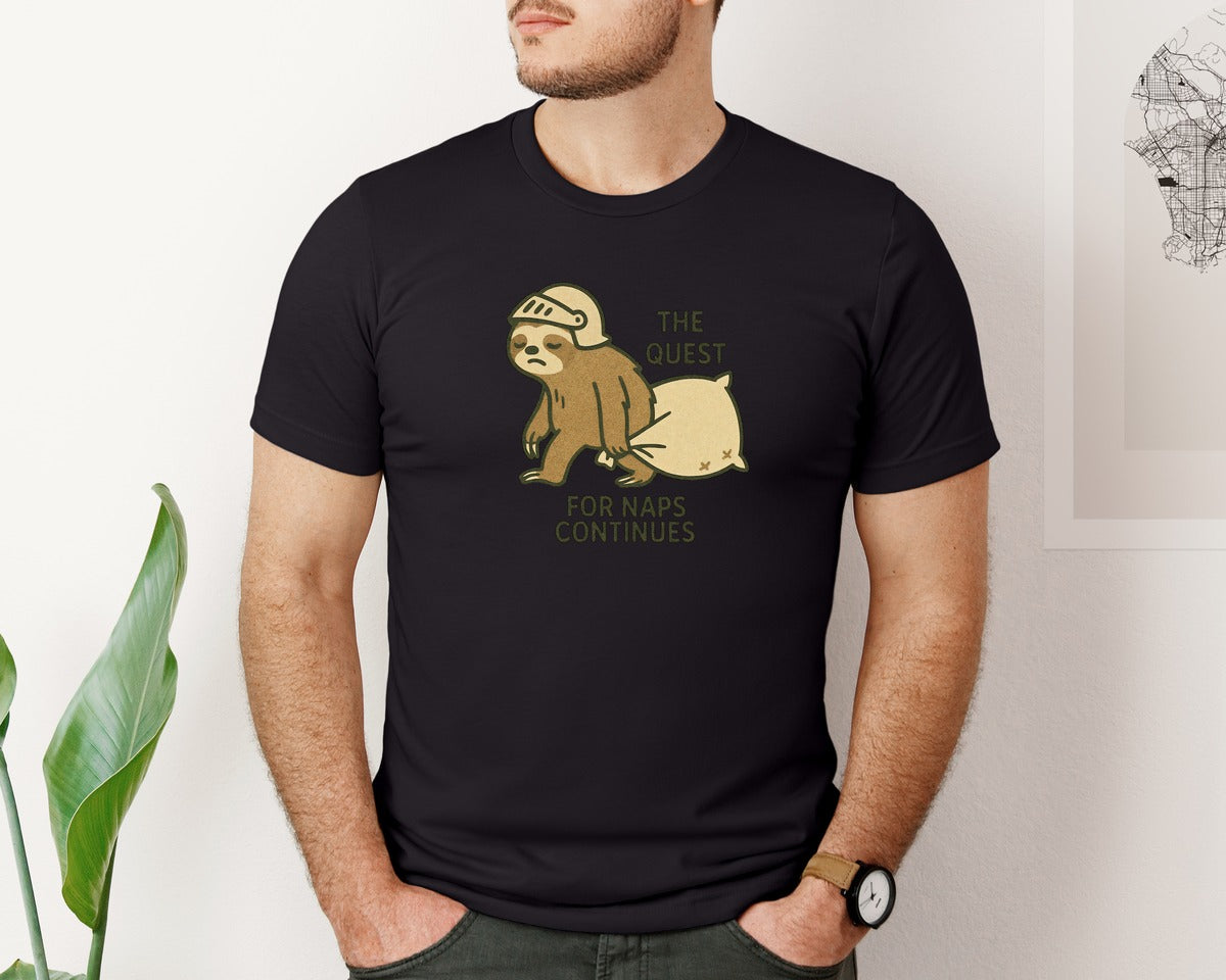 brand:Bella Canvas|color:Black|Funny Sloth The Quest For Naps Cont Graphic T-Shirt