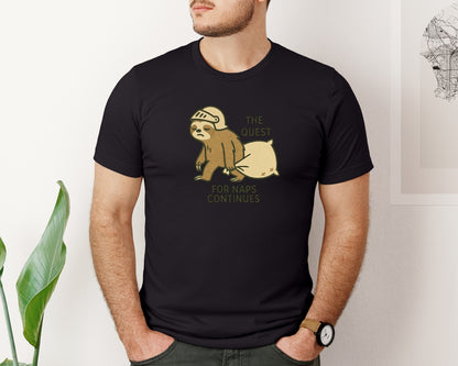 brand:Bella Canvas|color:Black|Funny Sloth The Quest For Naps Cont Graphic T-Shirt