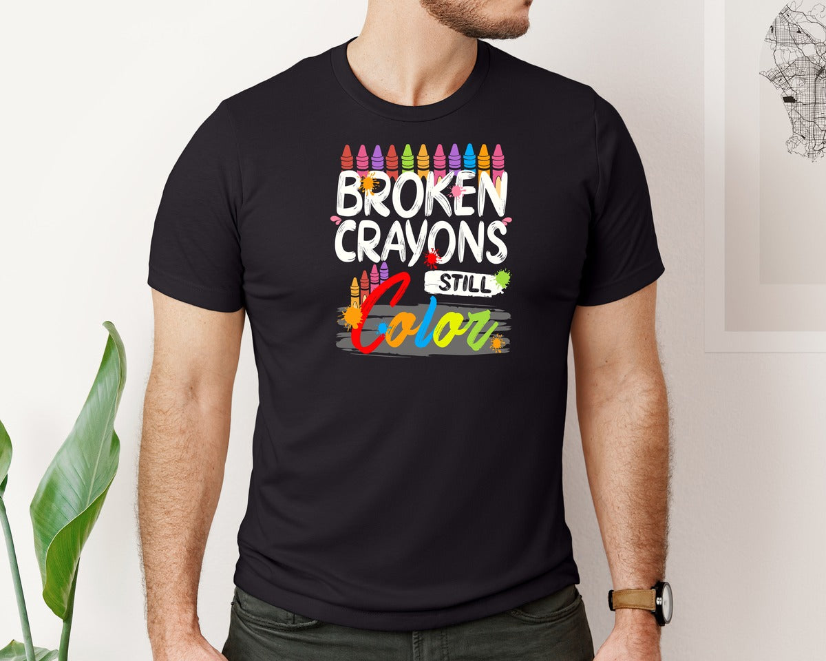 brand:Bella Canvas|color:Black|Broken Crayons Still Color Svgeducation Graphic T-Shirt