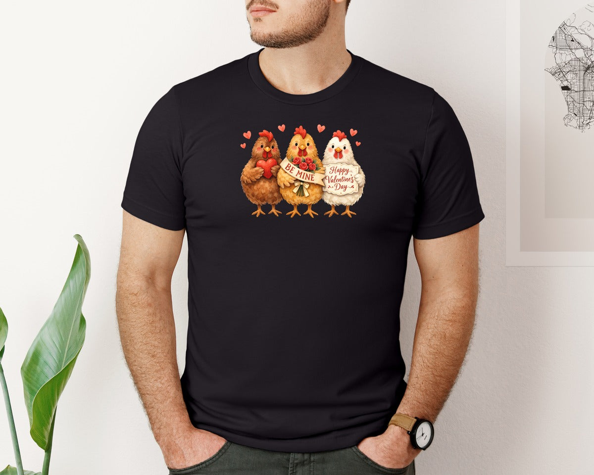 brand:Bella Canvas|color:Black|Happy Valentines Day Chicken Cute Graphic T-Shirt