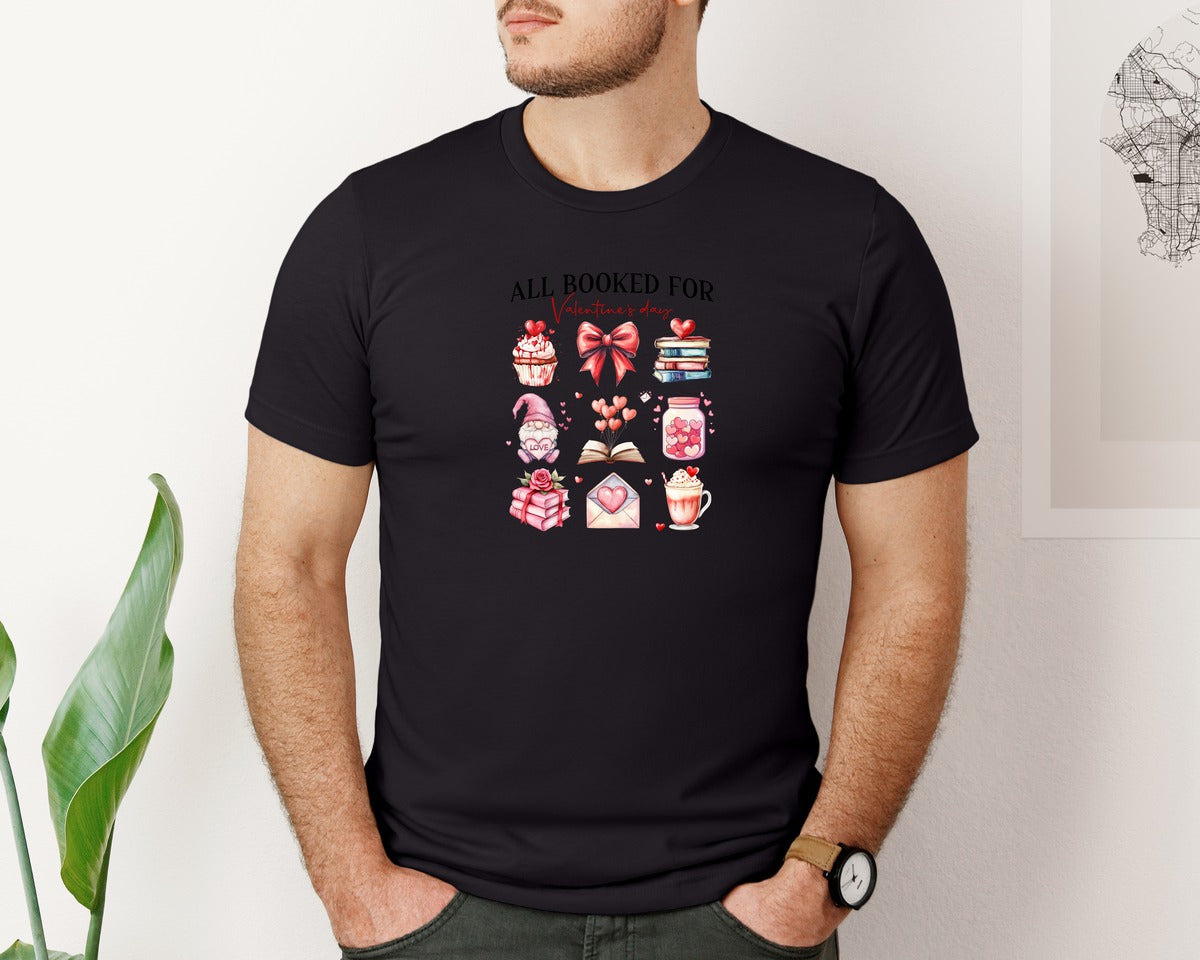 brand:Bella Canvas|color:Black|Valentines Day Books Teacher Graphic T-Shirt
