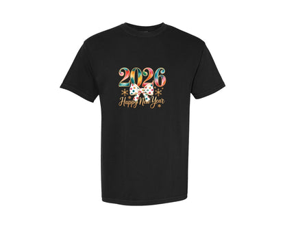 brand:Comfort Colors|color:Black|Happy New Year 2026 Colourful 2 Graphic T-Shirt