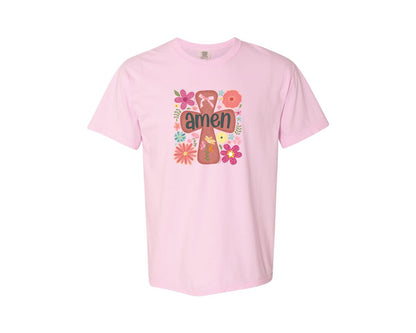 brand:Comfort Colors|color:Blossom|Boho Floral Amen Christian Graphic T-Shirt