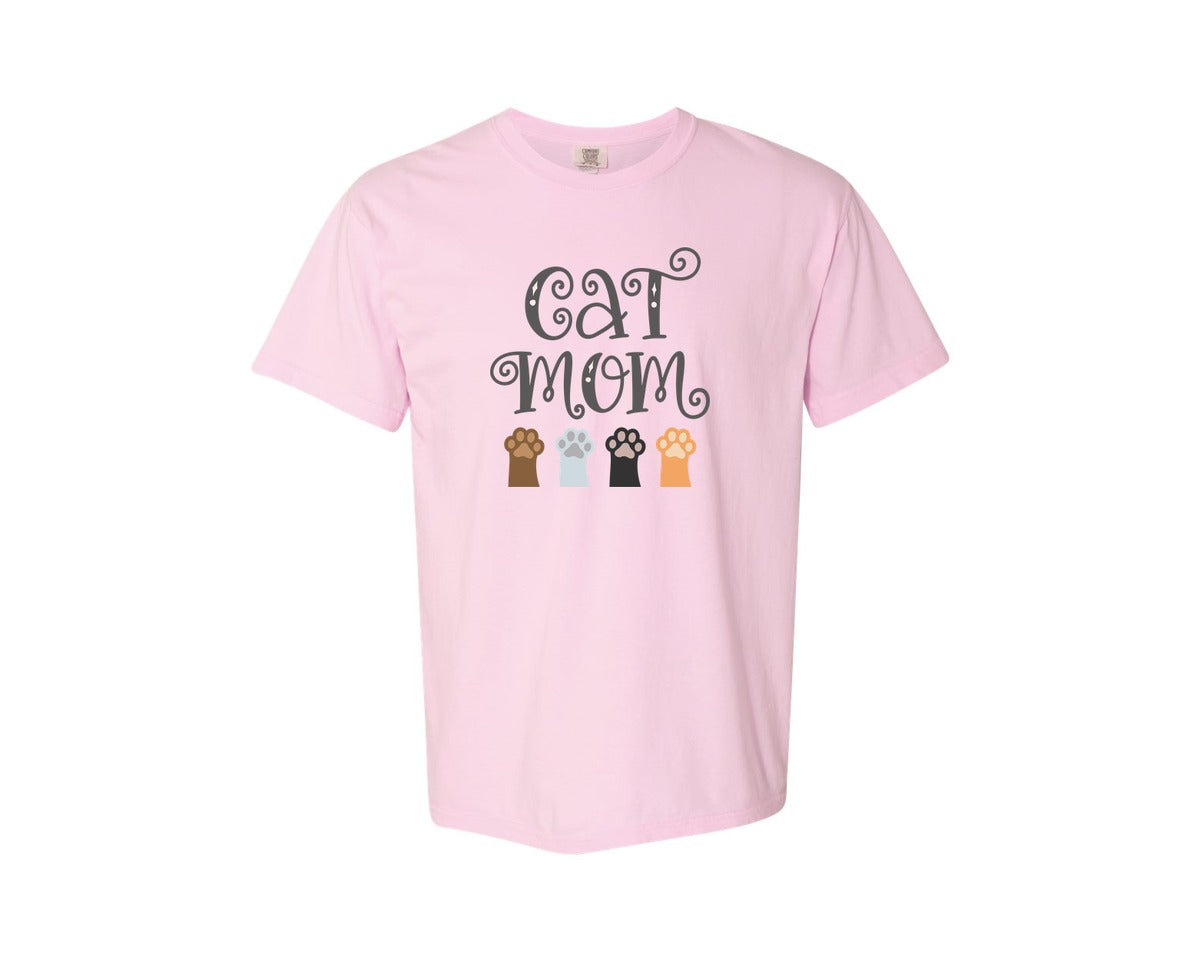 brand:Comfort Colors|color:Blossom|Cat Mom Cute Crazy Cat Lady Quote 2 Graphic T-Shirt