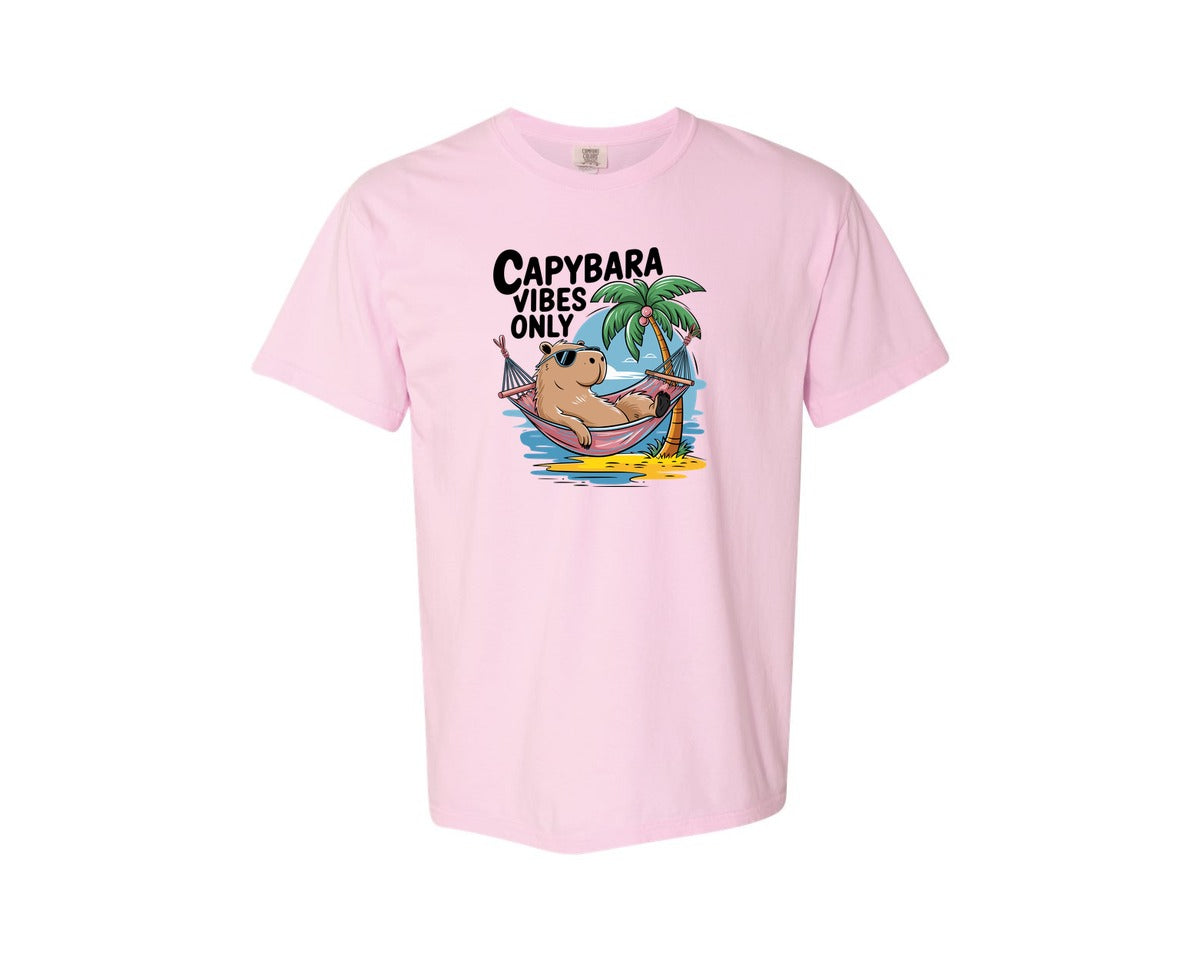brand:Comfort Colors|color:Blossom|Capybara Vibes Only Summer T Shirt Print Graphic T-Shirt