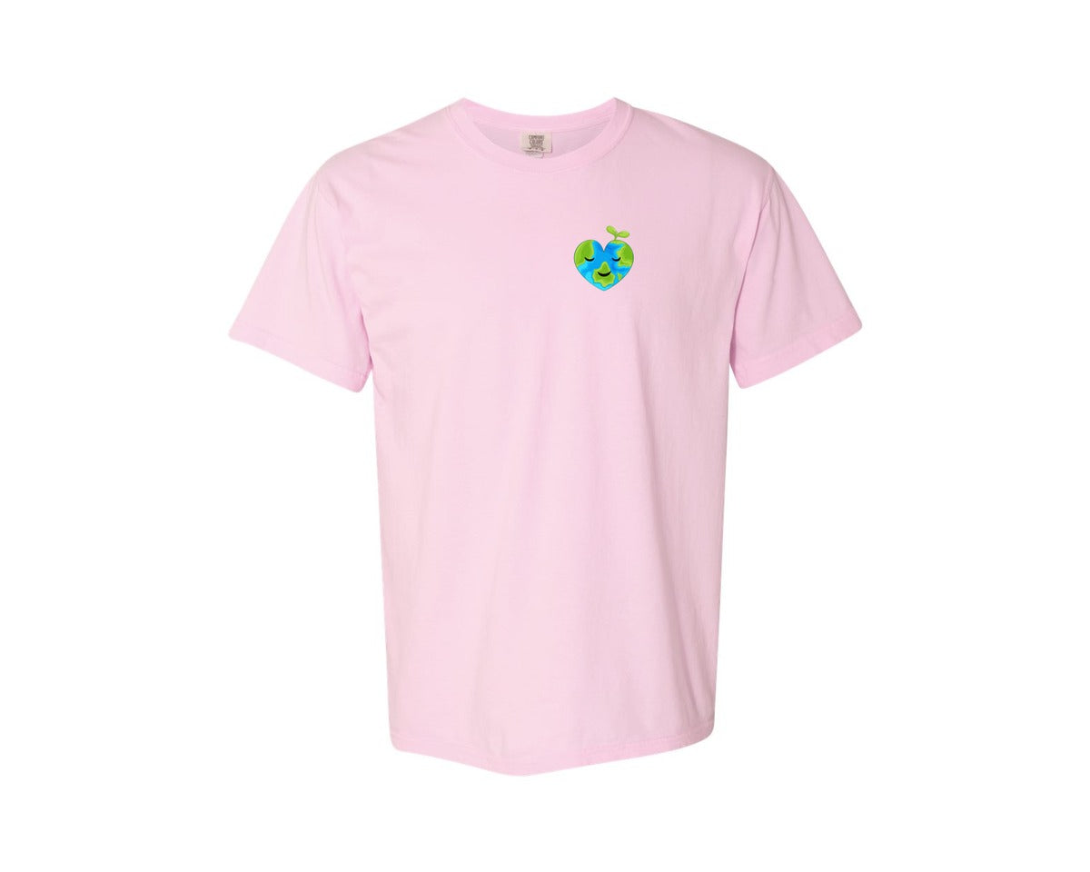 brand:Comfort Colors|color:Blossom|Love Heart Earth Globe Pocket Design Graphic T-Shirt