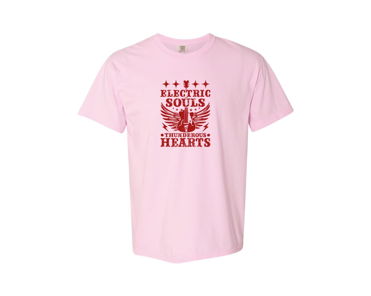 brand:Comfort Colors|color:Blossom|Electric Souls Thunderous Hearts Graphic T-Shirt