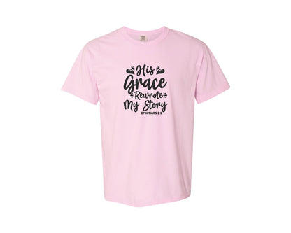 brand:Comfort Colors|color:Blossom|His Grace Rewrites My Story Graphic T-Shirt