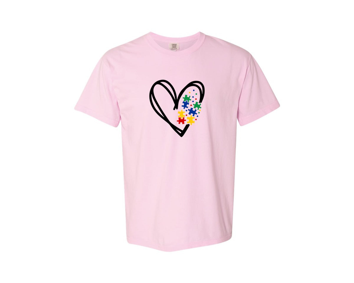 brand:Comfort Colors|color:Blossom|Autism Heart Autism Puzzle Graphic T-Shirt