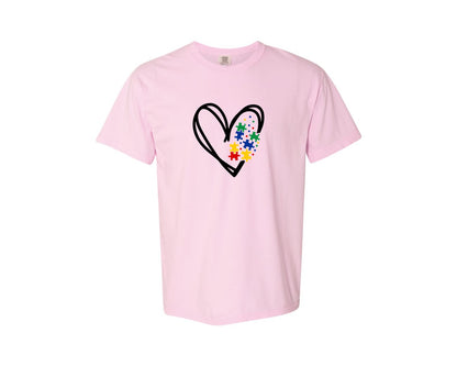 brand:Comfort Colors|color:Blossom|Autism Heart Autism Puzzle Graphic T-Shirt