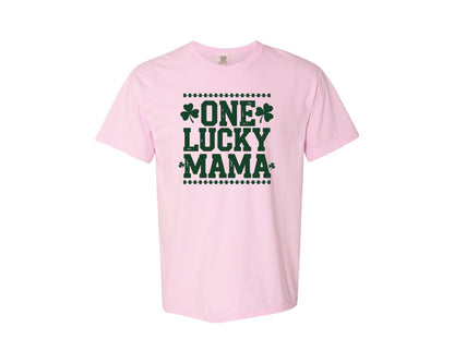 brand:Comfort Colors|color:Blossom|One Lucky Mama Design 40 Graphic T-Shirt
