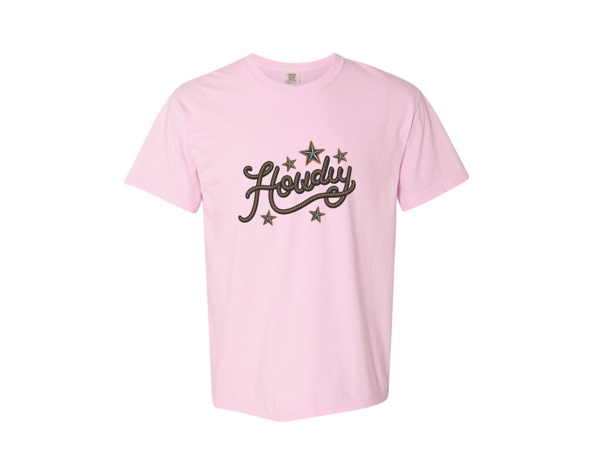 brand:Comfort Colors|color:Blossom|Howdy Western Cowboy Rope Graphic T-Shirt