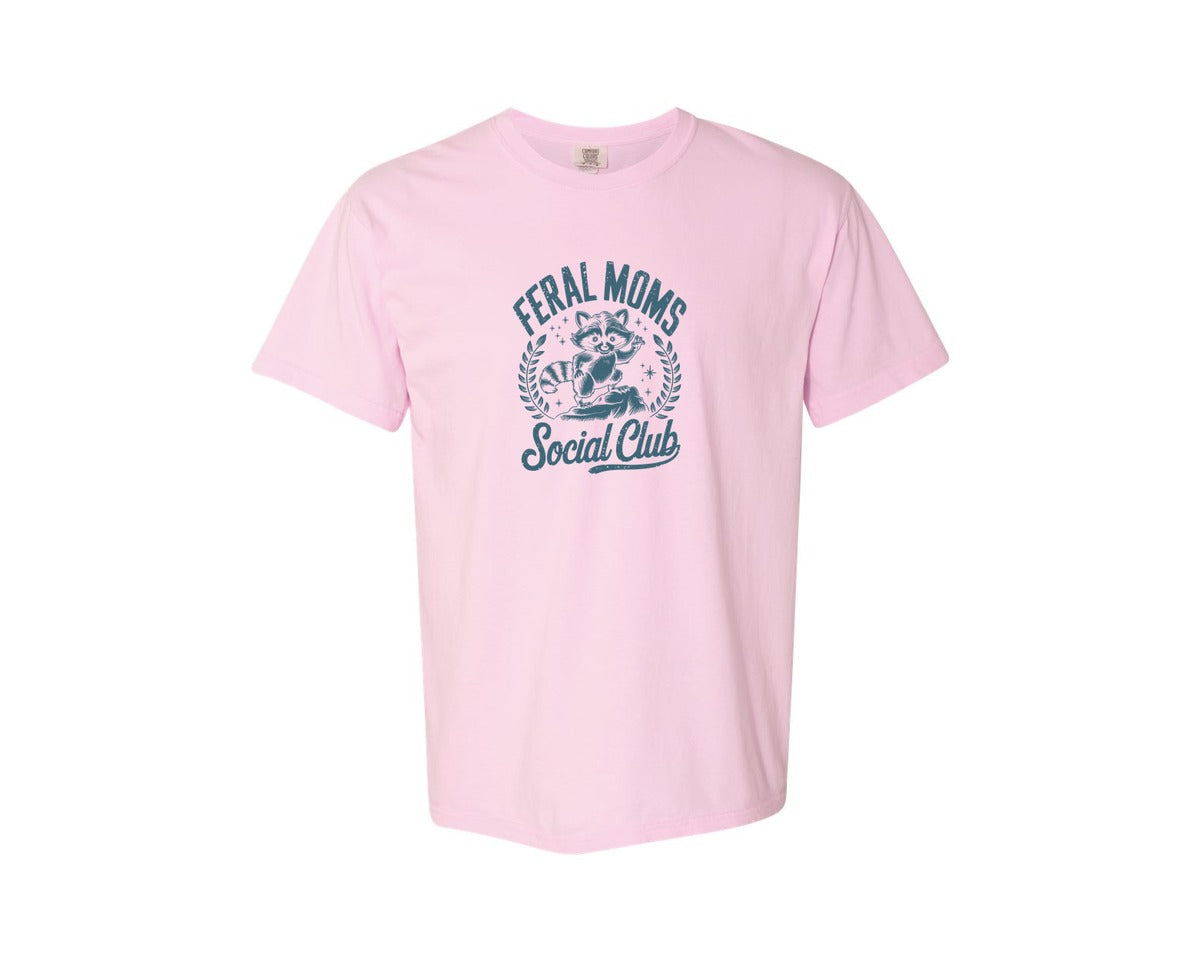 brand:Comfort Colors|color:Blossom|Funny Mothers Day Raccoon Mama Feral Mom Graphic T-Shirt