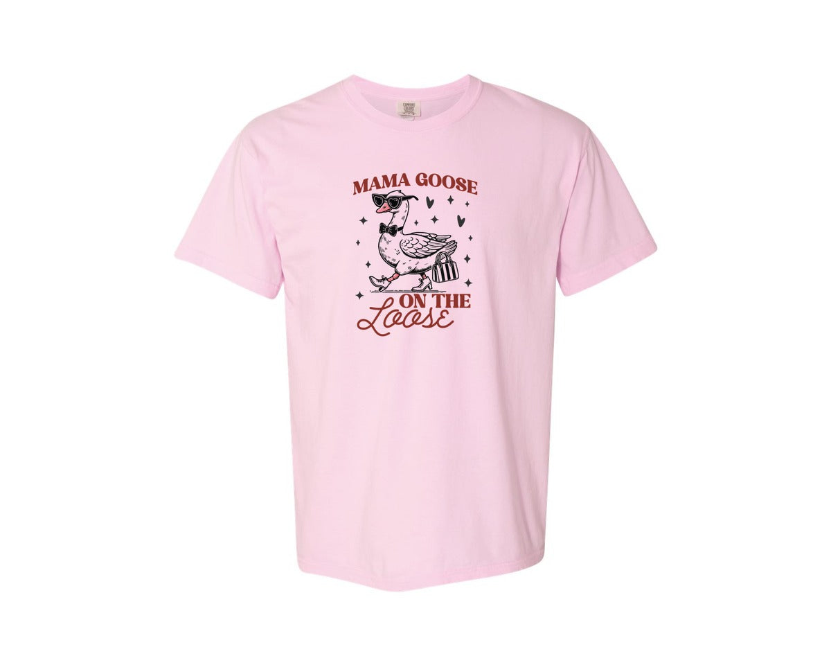brand:Comfort Colors|color:Blossom|Mama Goose On The Loose Pngtrendy Funny Graphic T-Shirt