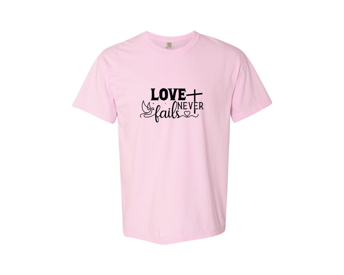 brand:Comfort Colors|color:Blossom|Love Never Fails Sleeve Svgbible Quotes Graphic T-Shirt