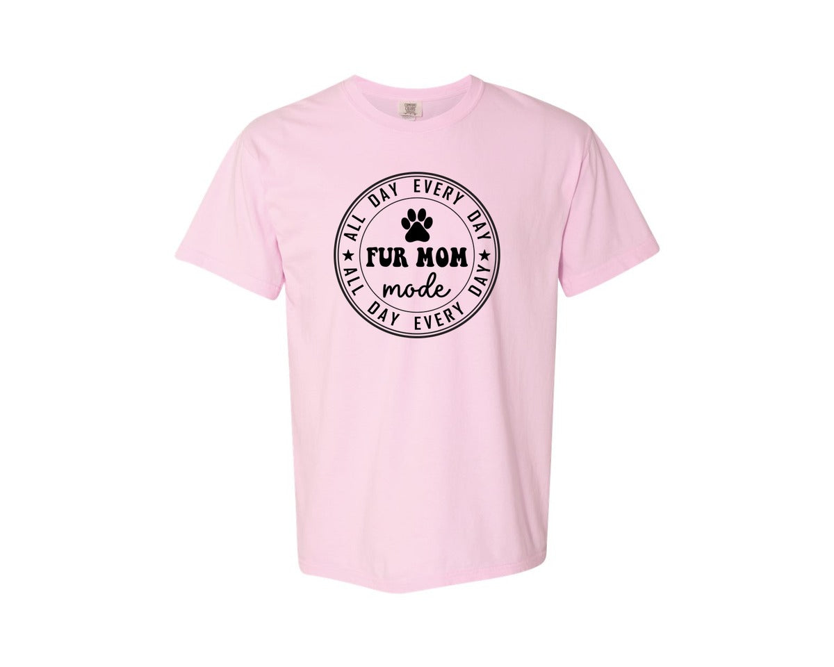 brand:Comfort Colors|color:Blossom|Fur Mom Funny Dog Mom Shirt Graphic T-Shirt