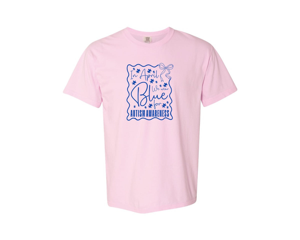 brand:Comfort Colors|color:Blossom|In April We Wear Blue Autism 2 Graphic T-Shirt