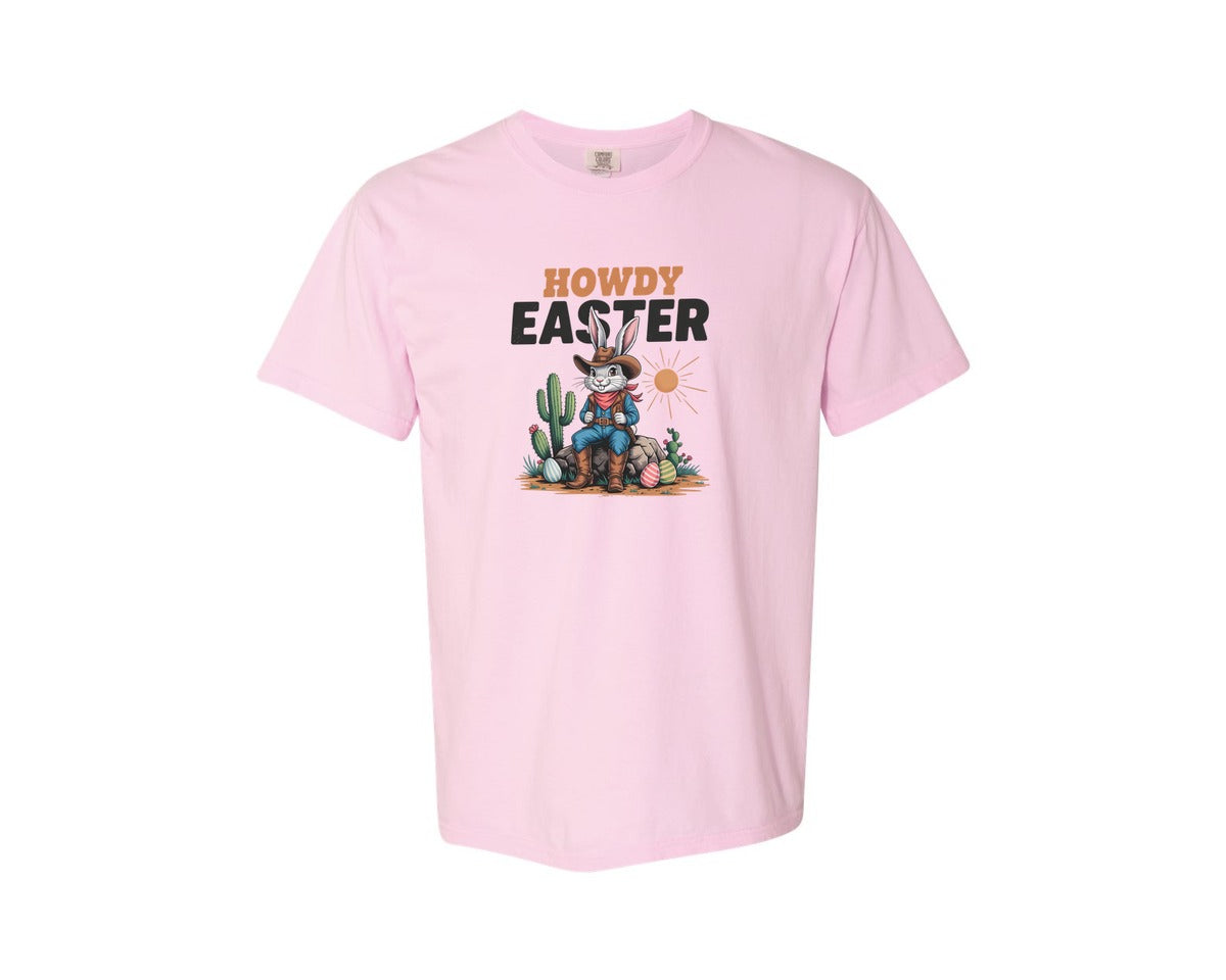 brand:Comfort Colors|color:Blossom|Howdy Easter Western Cowboy Bunny 2 Graphic T-Shirt