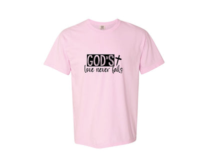 brand:Comfort Colors|color:Blossom|Gods Love Never Fails Sleeve Design 2 Graphic T-Shirt