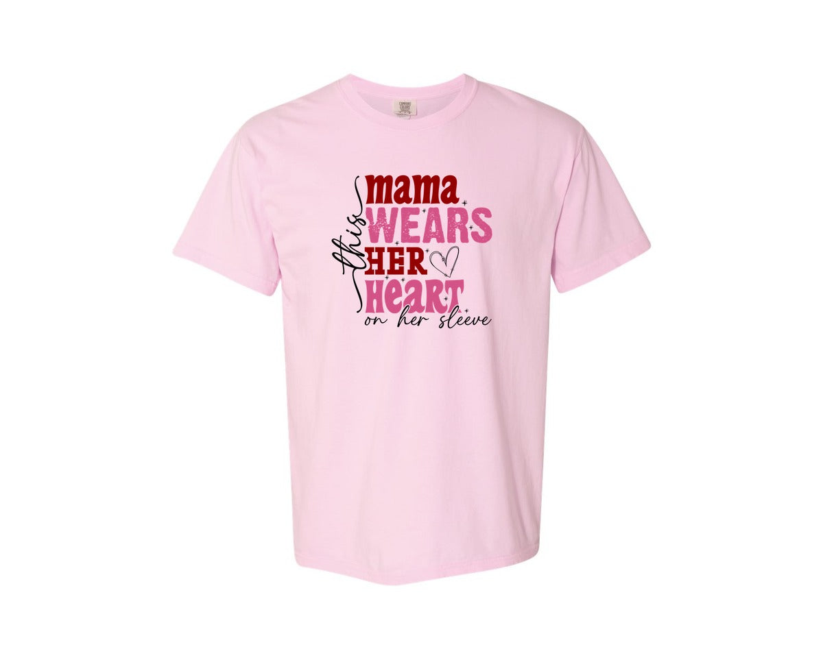 brand:Comfort Colors|color:Blossom|This Mama Wears Her Heart On Her Sleeve 84 Graphic T-Shirt